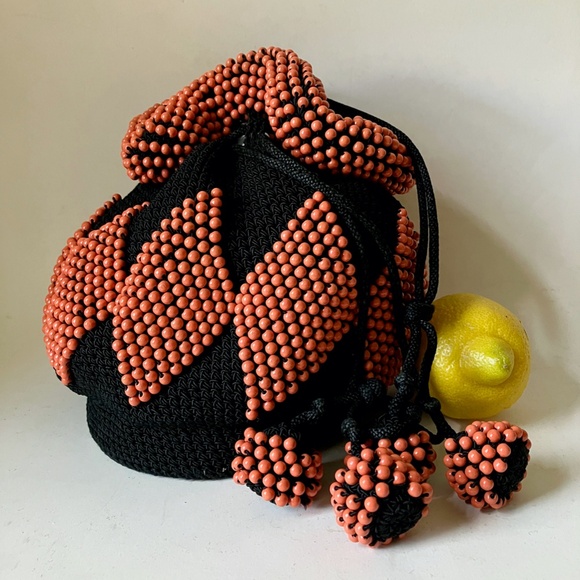 unique antique beaded pouch drawstring handbag - Picture 13 of 13